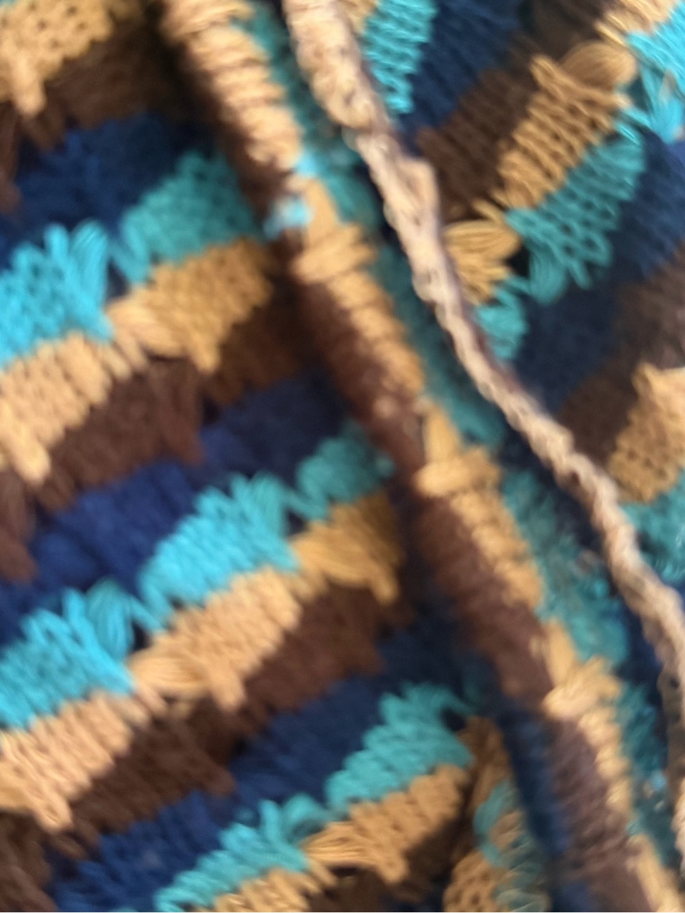 Anthropologie Blue/Brown Diagonal Stripe Crochet Knit Top, L (NWT) — Runs Small - Picture 6 of 9